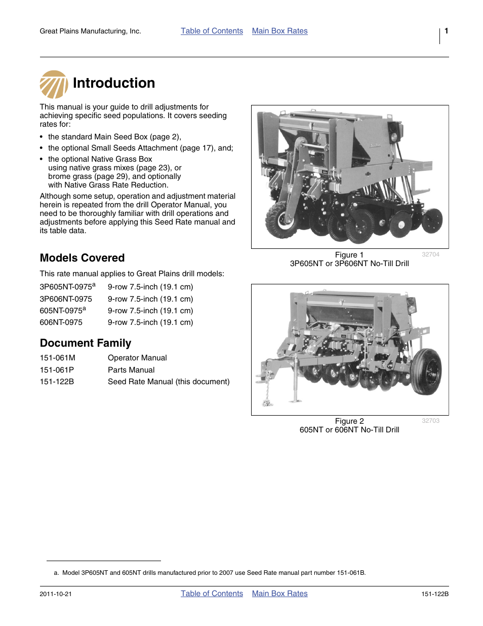 Introduction, Models covered, Document family | Introduction models covered document family | Great Plains 606NT Material Rate User Manual | Page 3 / 48