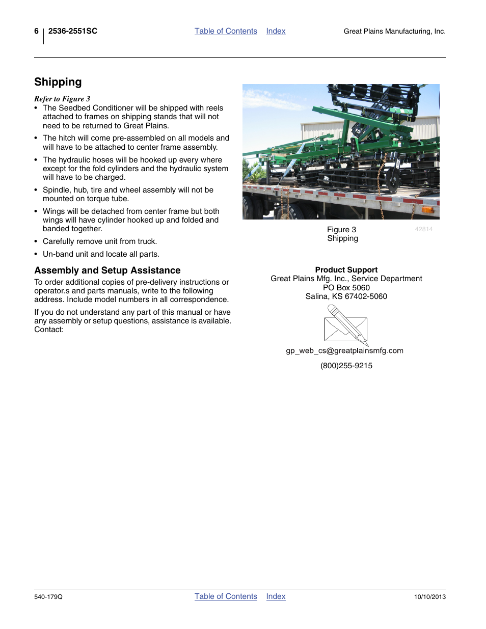 Shipping, Assembly and setup assistance | Great Plains 2551SC Predelivery Manual User Manual | Page 10 / 28