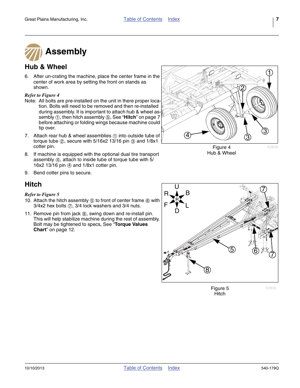 Assembly, Hub & wheel, Hitch | Assembly hub & wheel hitch | Great Plains 2551SC Predelivery Manual User Manual | Page 11 / 28