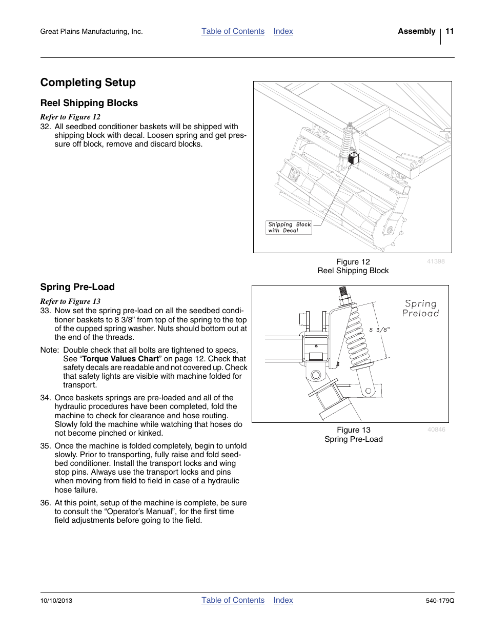 Completing setup, Reel shipping blocks, Spring pre-load | Reel shipping blocks spring pre-load | Great Plains 2551SC Predelivery Manual User Manual | Page 15 / 28