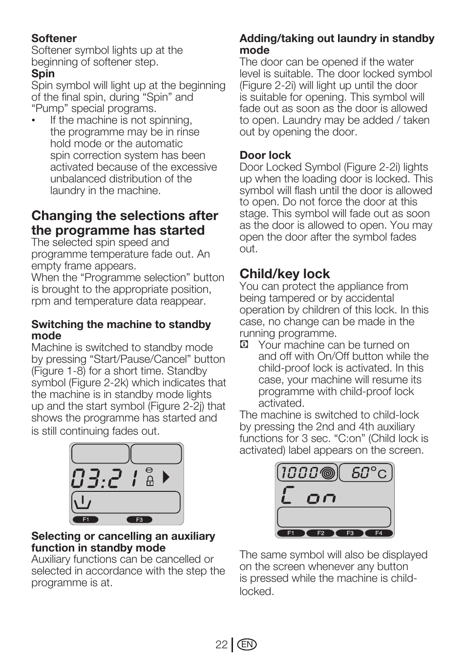 Child/key lock | Beko WME 7267 W User Manual | Page 22 / 40