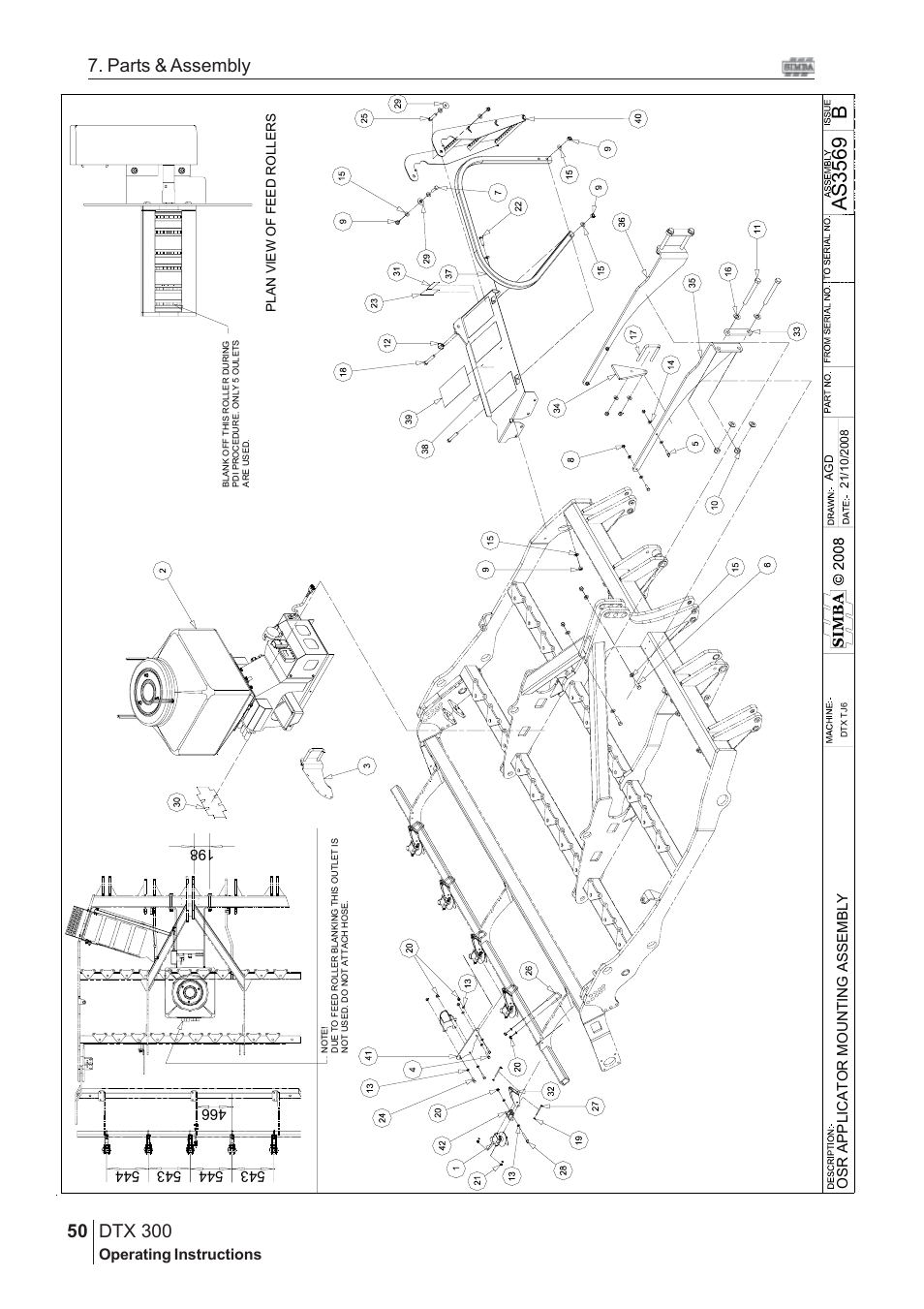 Bas3 56 9, Dtx 300, 50 7. parts & assembly | Operating instructions | Great Plains DTX 300 Assembly Instructions User Manual | Page 16 / 24