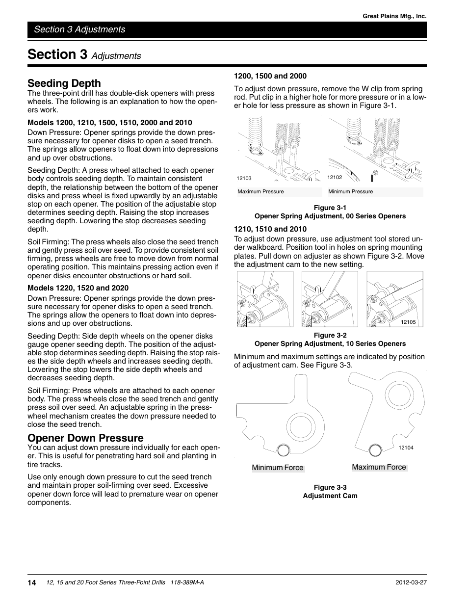 Seeding depth, Opener down pressure | Great Plains 2000 Operator Manual User Manual | Page 17 / 45