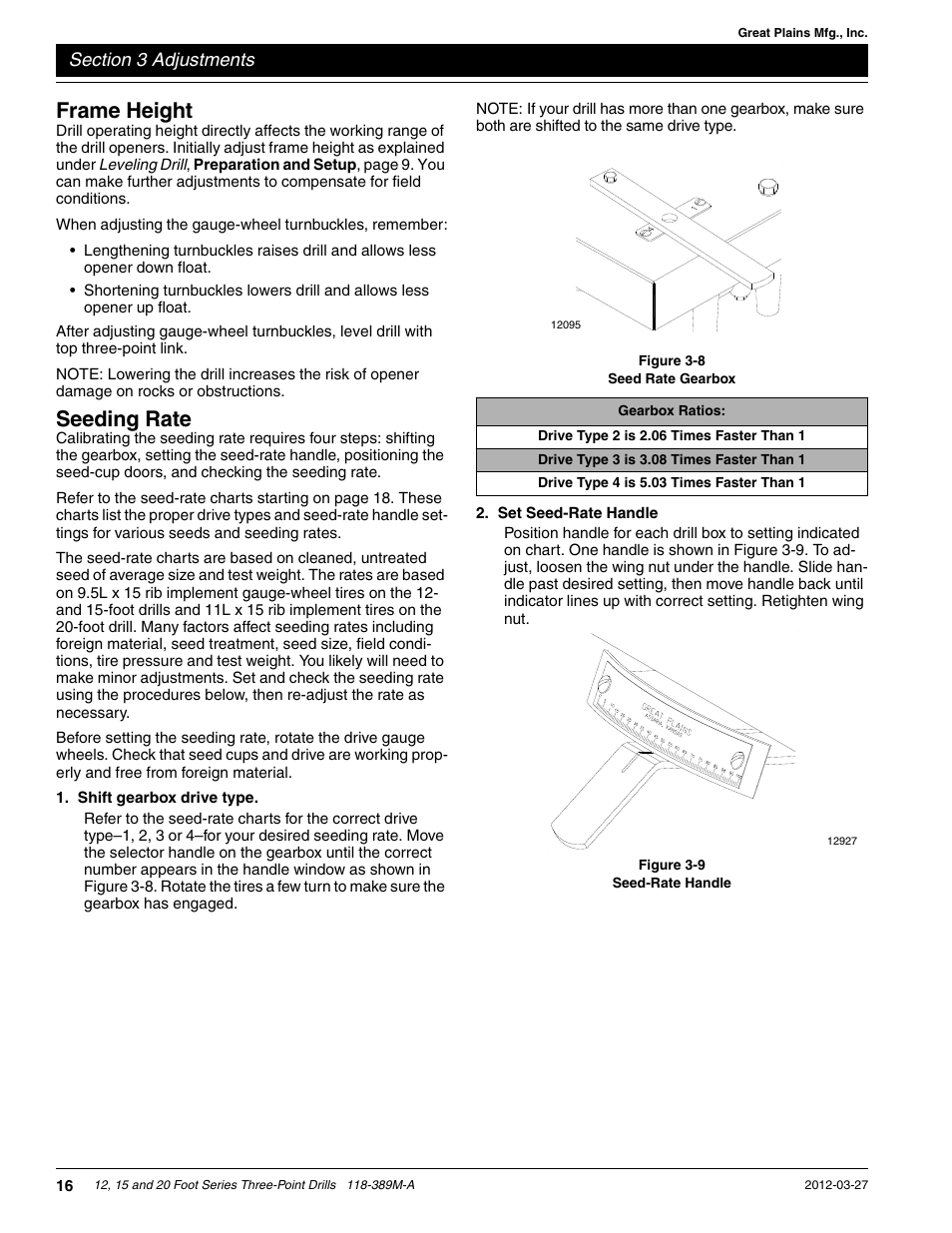 Frame height, Seeding rate | Great Plains 2000 Operator Manual User Manual | Page 19 / 45