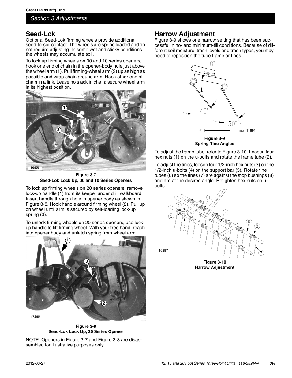 Seed-lok, Harrow adjustment | Great Plains 2000 Operator Manual User Manual | Page 28 / 45