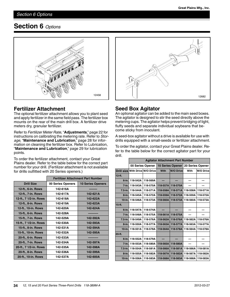 Fertilizer attachment, Seed box agitator, Options | Great Plains 2000 Operator Manual User Manual | Page 37 / 45