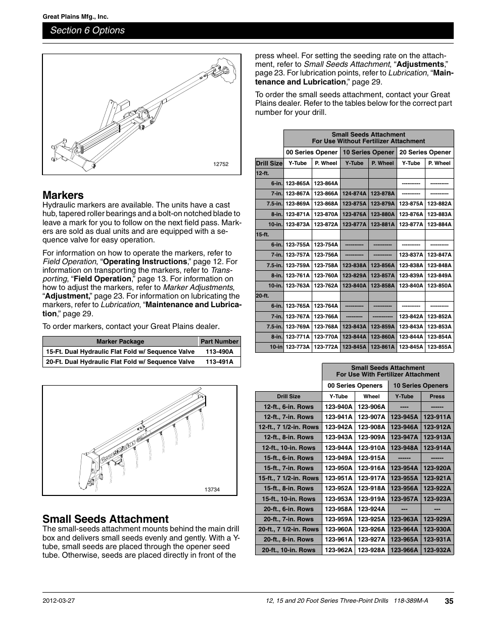 Small seeds attachment, Markers | Great Plains 2000 Operator Manual User Manual | Page 38 / 45