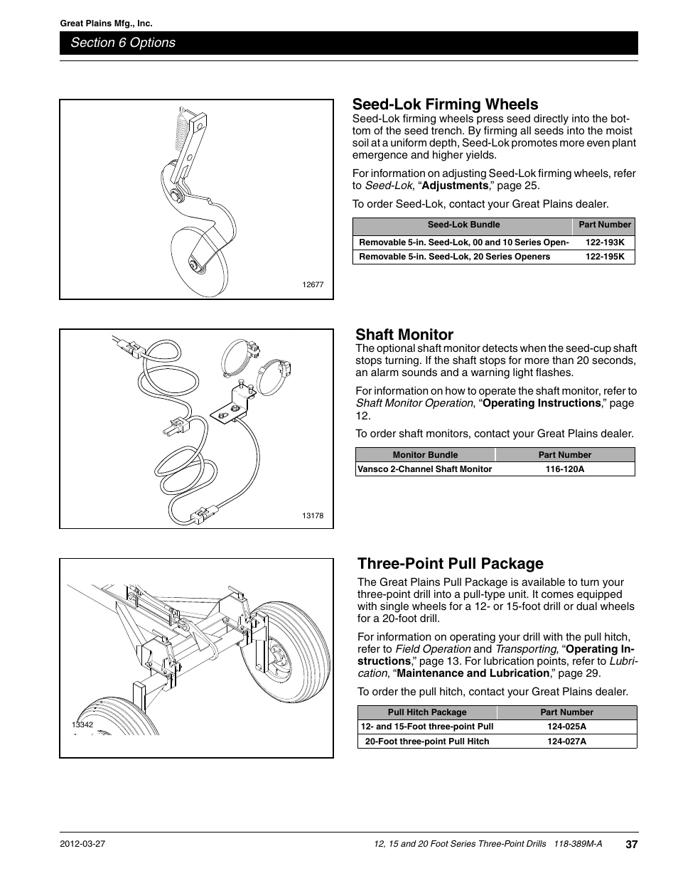 Shaft monitor, Three-point pull package, Seed-lok firming wheels | Great Plains 2000 Operator Manual User Manual | Page 40 / 45