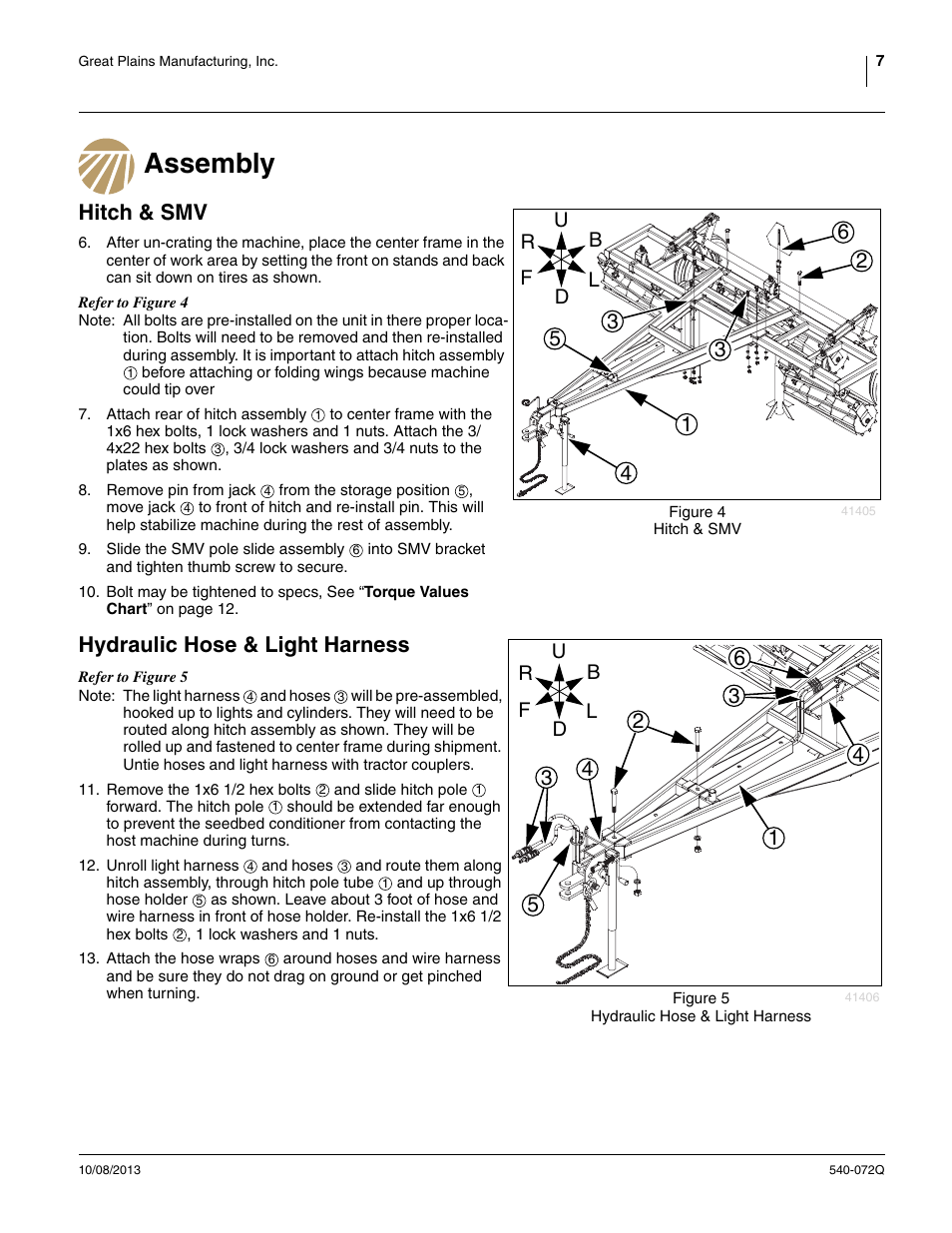 Assembly, Hitch & smv, Hydraulic hose & light harness | Great Plains 2335SC Predelivery Manual User Manual | Page 11 / 32