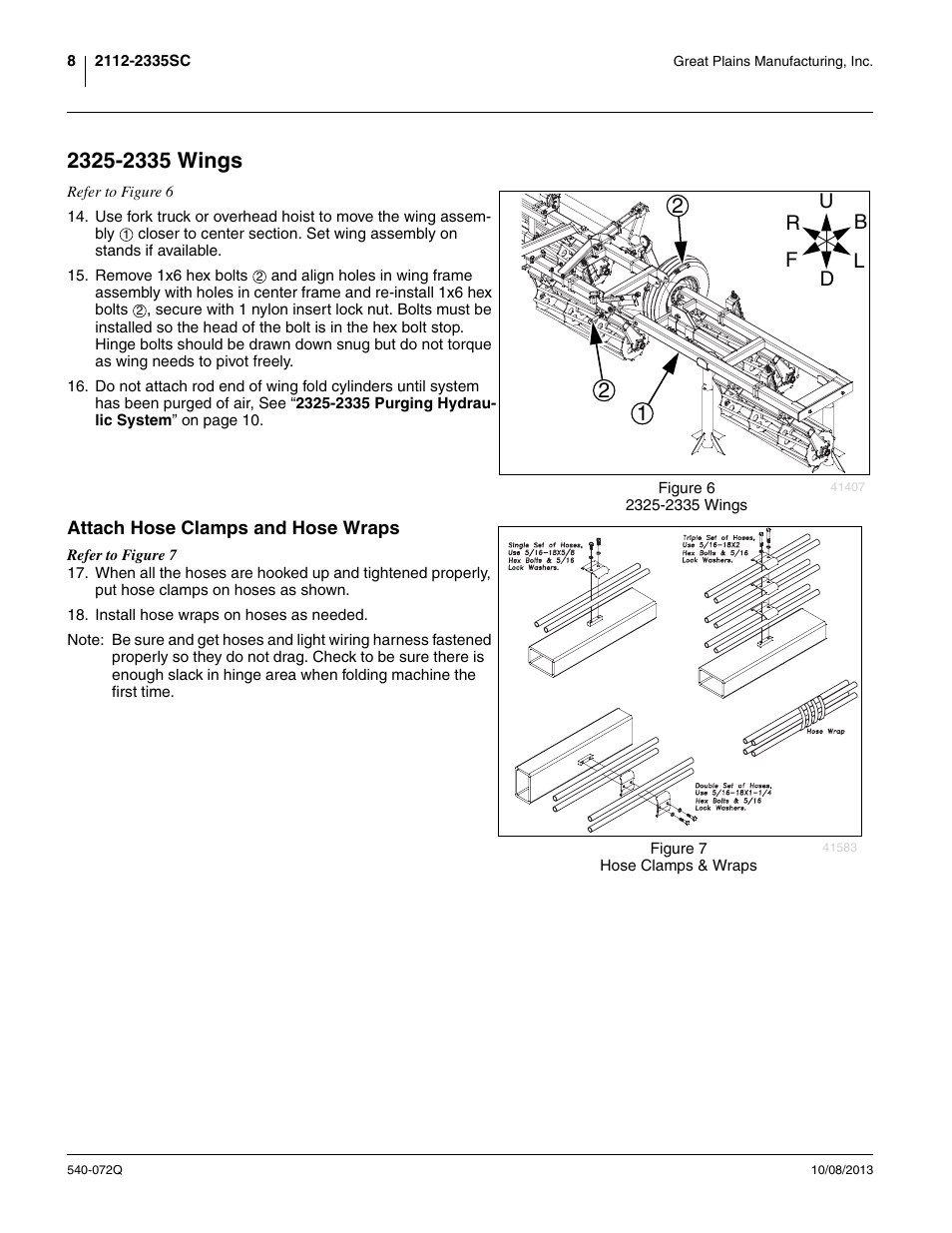 2325-2335 wings, Attach hose clamps and hose wraps | Great Plains 2335SC Predelivery Manual User Manual | Page 12 / 32