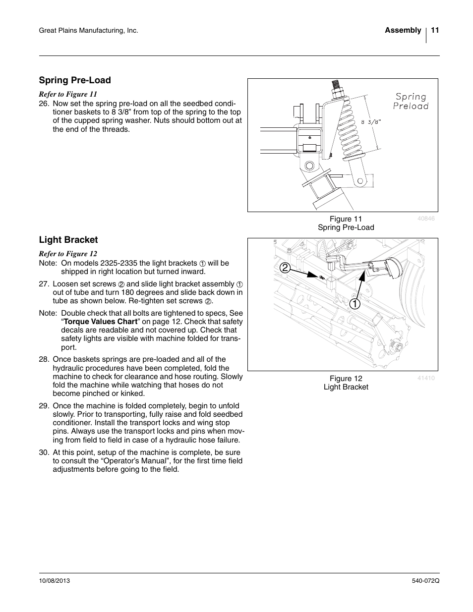 Spring pre-load, Light bracket, Spring pre-load light bracket | Great Plains 2335SC Predelivery Manual User Manual | Page 15 / 32