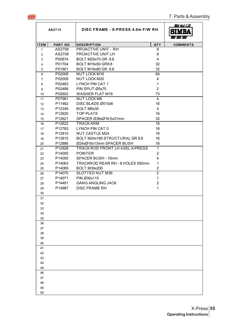 55 x-press, Parts & assembly | Great Plains SN12759 Assembly Instructions User Manual | Page 21 / 58