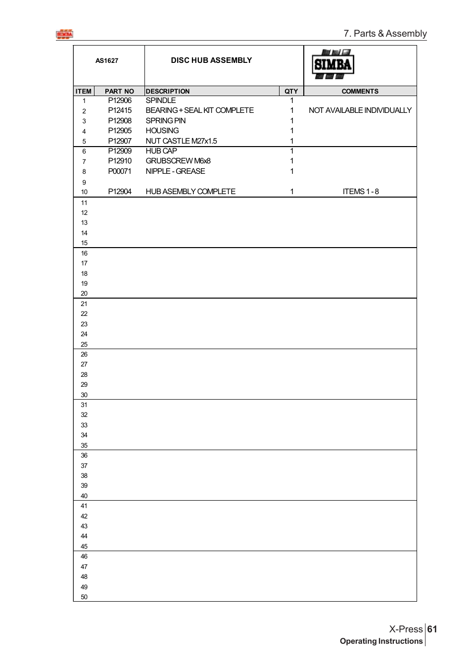 61 x-press, Parts & assembly | Great Plains SN12759 Assembly Instructions User Manual | Page 27 / 58