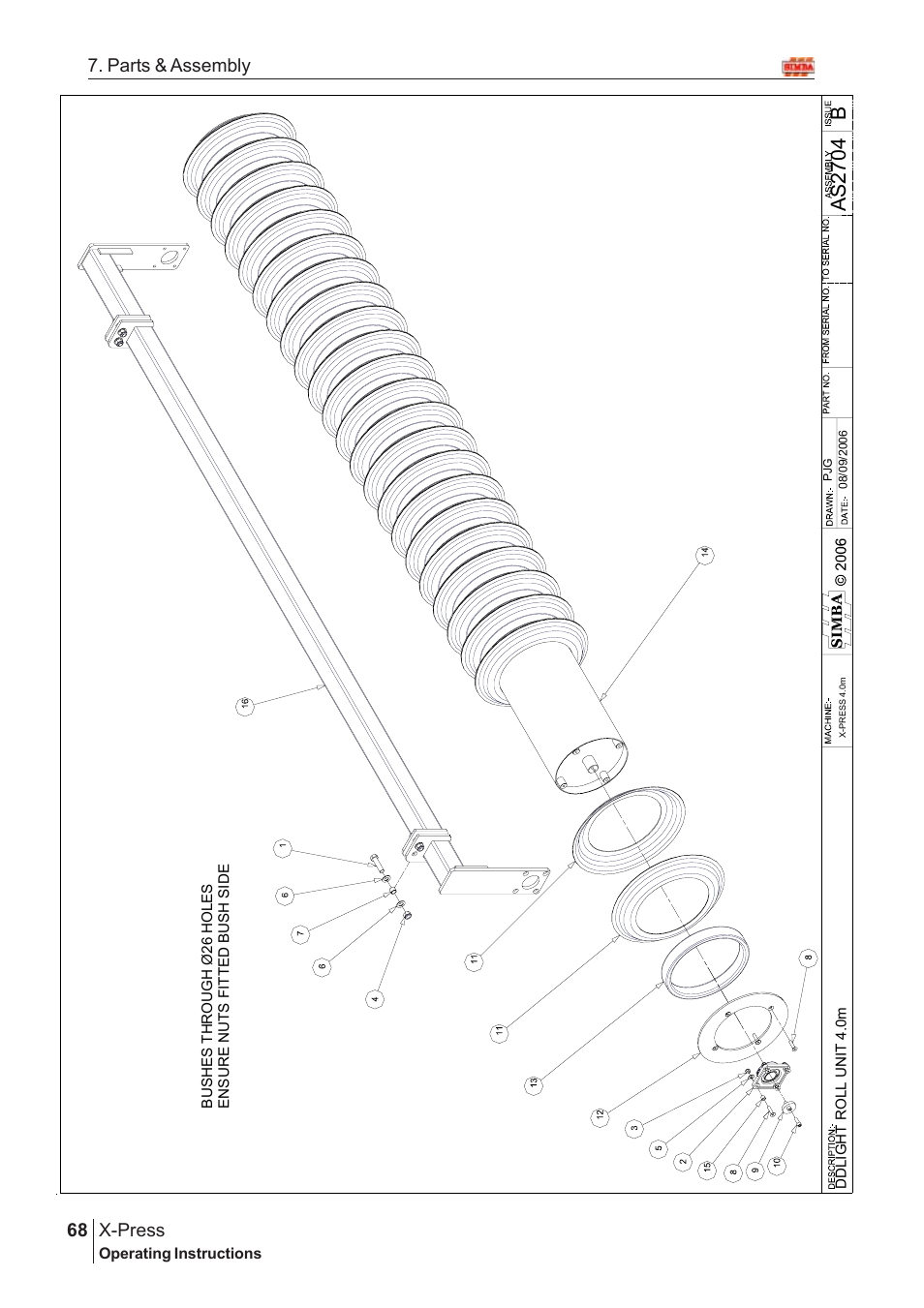 Bas2 70 4, X-press, 68 7. parts & assembly | Great Plains SN12759 Assembly Instructions User Manual | Page 34 / 58