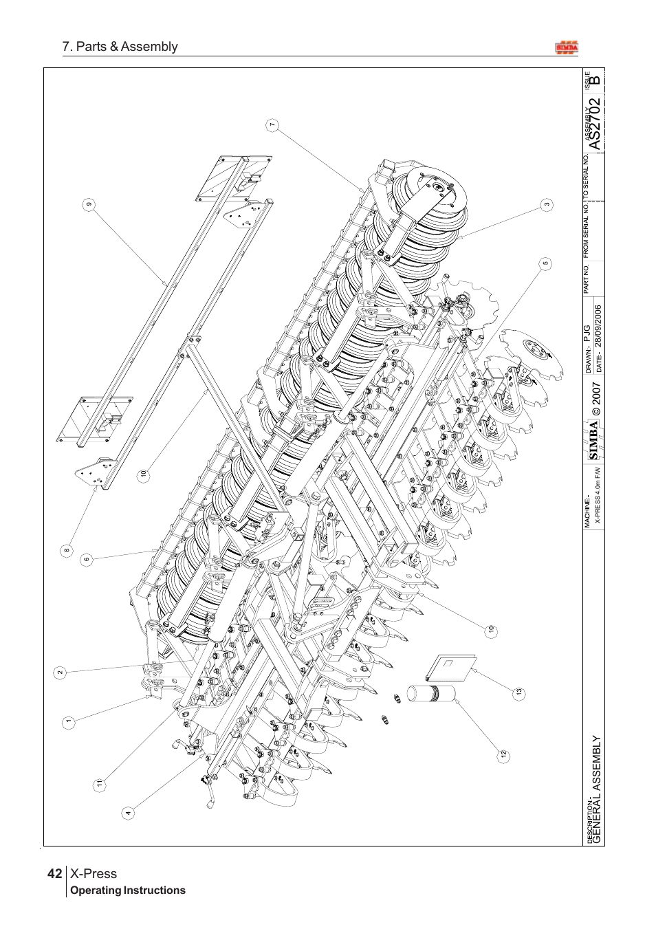 Bas2 70 2, X-press, 42 7. parts & assembly | Great Plains SN12759 Assembly Instructions User Manual | Page 8 / 58