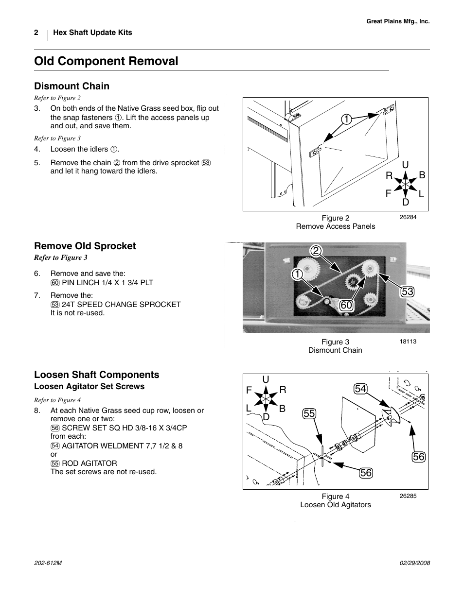 Old component removal, Dismount chain, Remove old sprocket | Loosen shaft components, Loosen agitator set screws | Great Plains 1005NG User Manual | Page 2 / 8