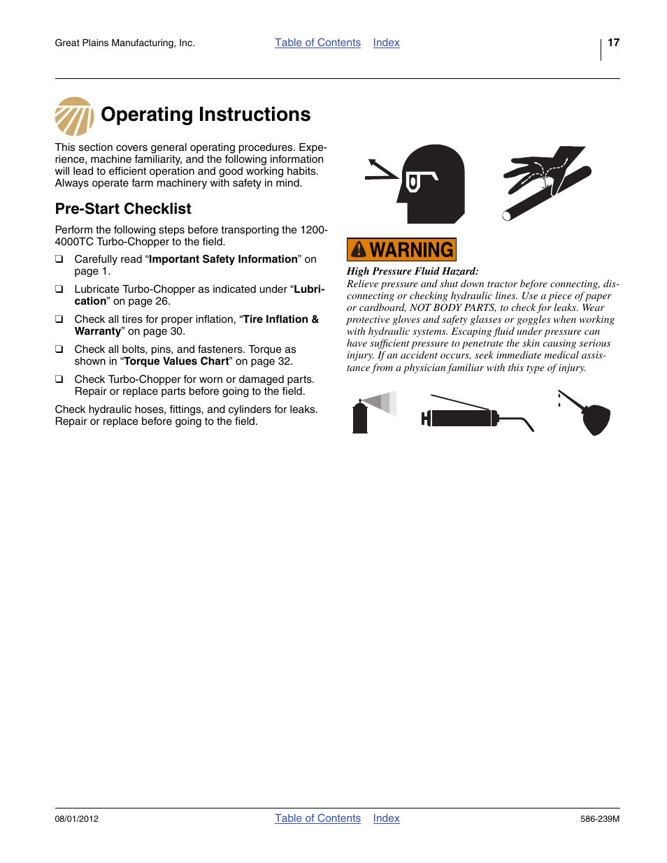 Operating instructions, Pre-start checklist, Operating instructions pre-start checklist | Great Plains 4000TC Operator Manual User Manual | Page 21 / 42