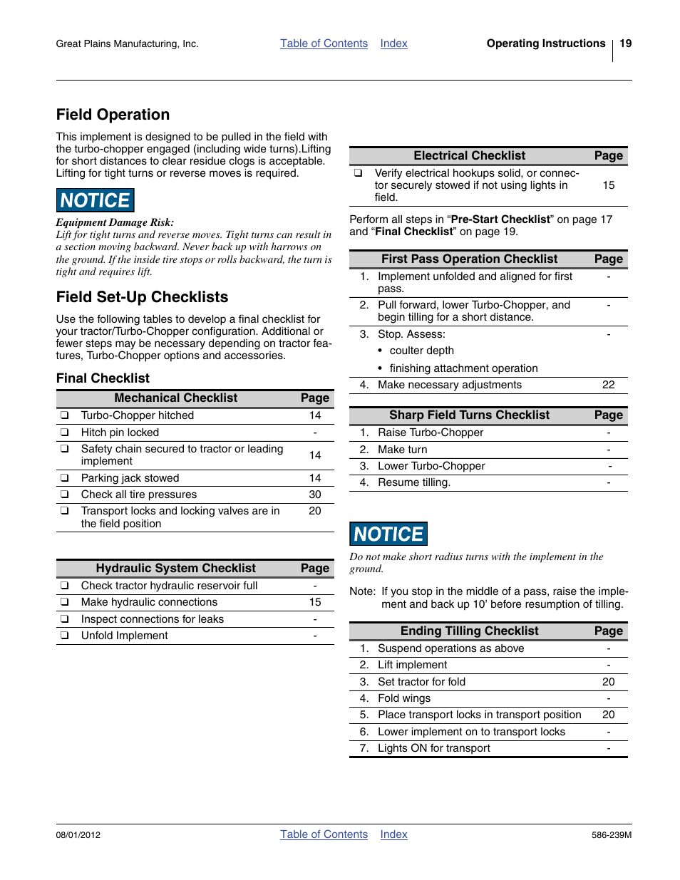 Field operation, Field set-up checklists, Final checklist | Field operation field set-up checklists | Great Plains 4000TC Operator Manual User Manual | Page 23 / 42