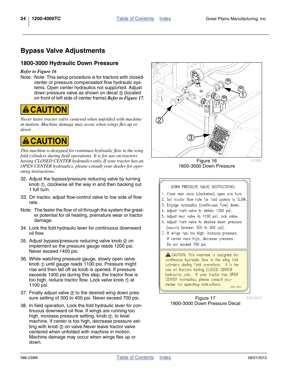 Bypass valve adjustments, 1800-3000 hydraulic down pressure | Great Plains 4000TC Operator Manual User Manual | Page 28 / 42