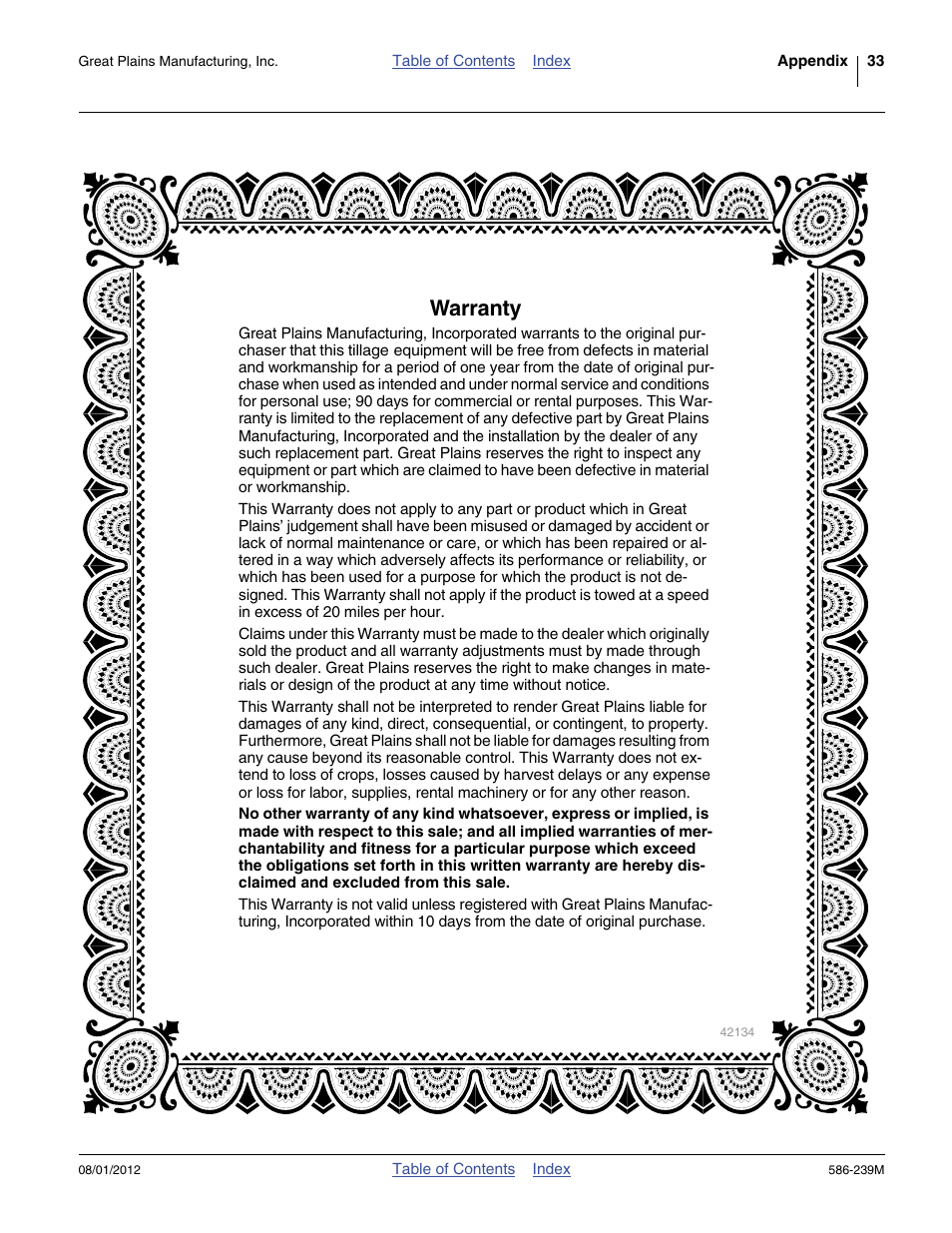 Warranty | Great Plains 4000TC Operator Manual User Manual | Page 37 / 42