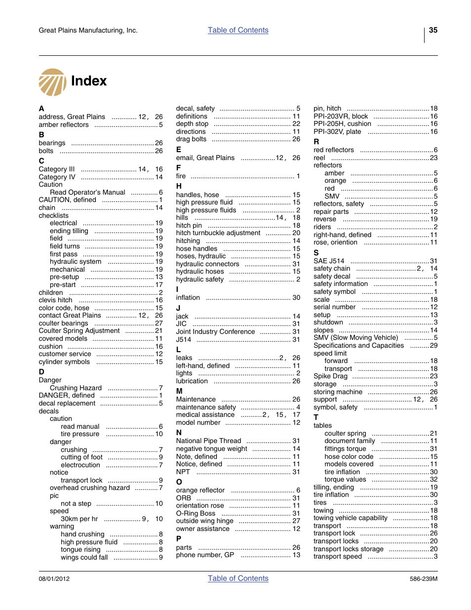 Index | Great Plains 4000TC Operator Manual User Manual | Page 39 / 42