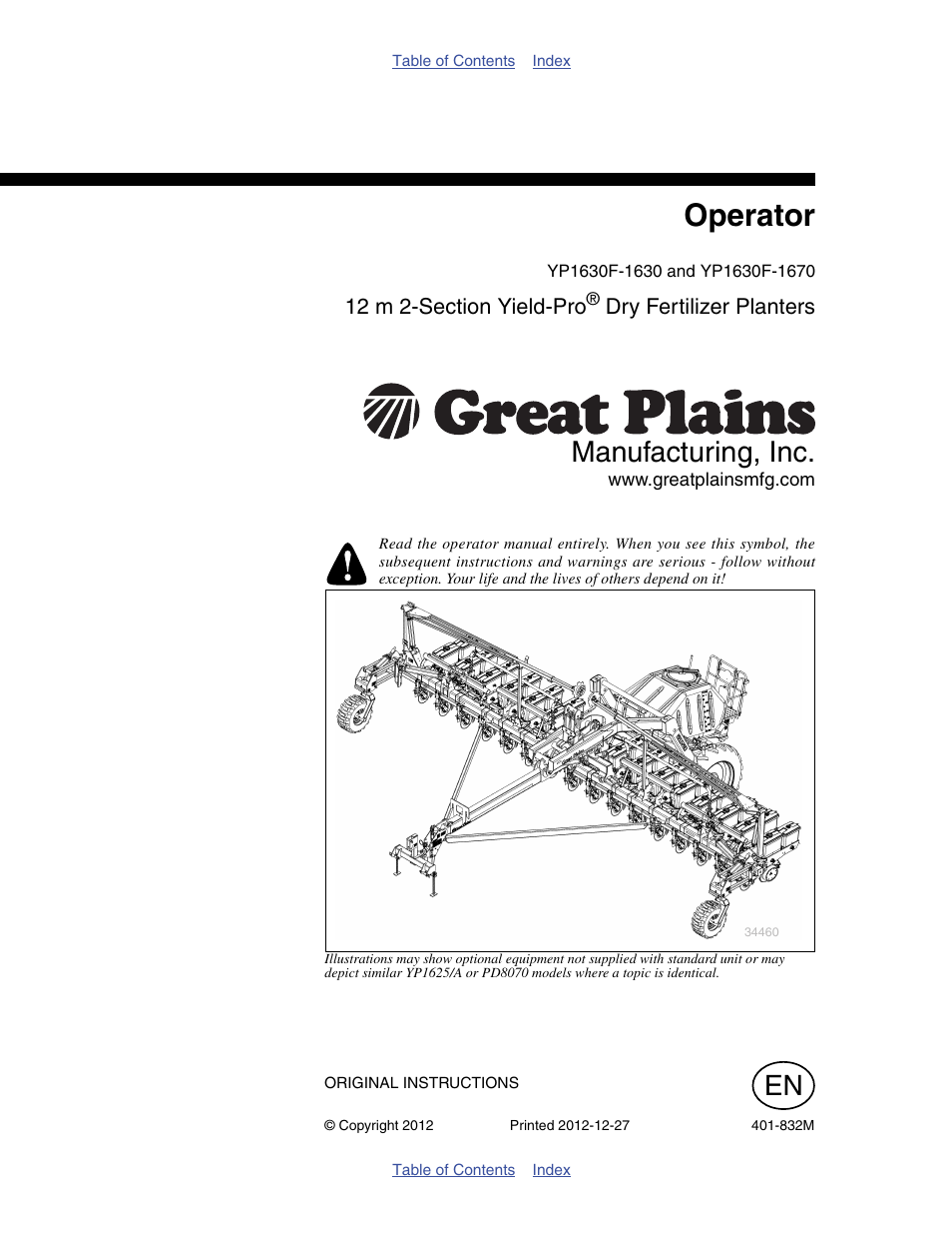 Great Plains YP1630F-1670 Operator Manual User Manual | 138 pages