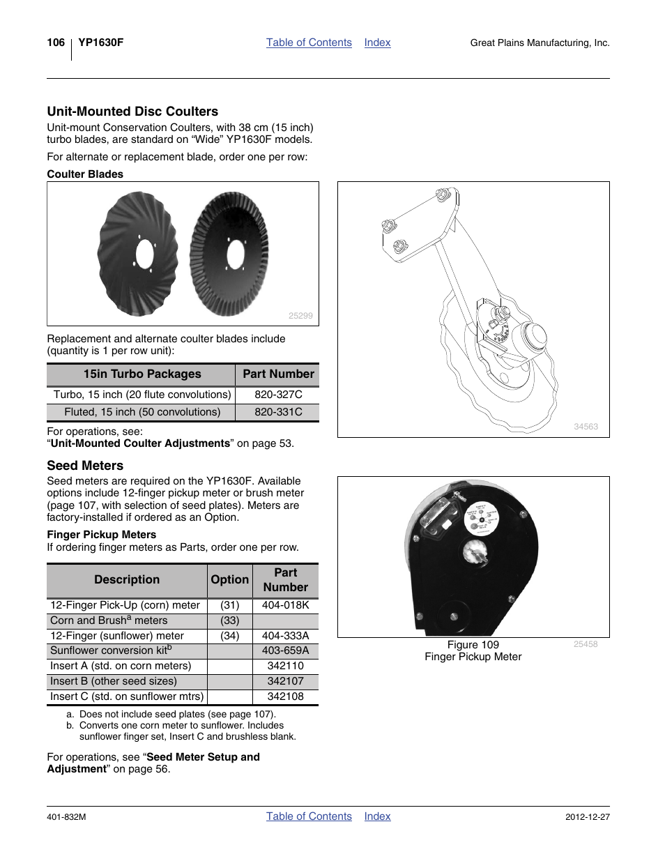 Unit-mounted disc coulters, Coulter blades, Seed meters | Finger pickup meters, 659a | Great Plains YP1630F-1670 Operator Manual User Manual | Page 110 / 138