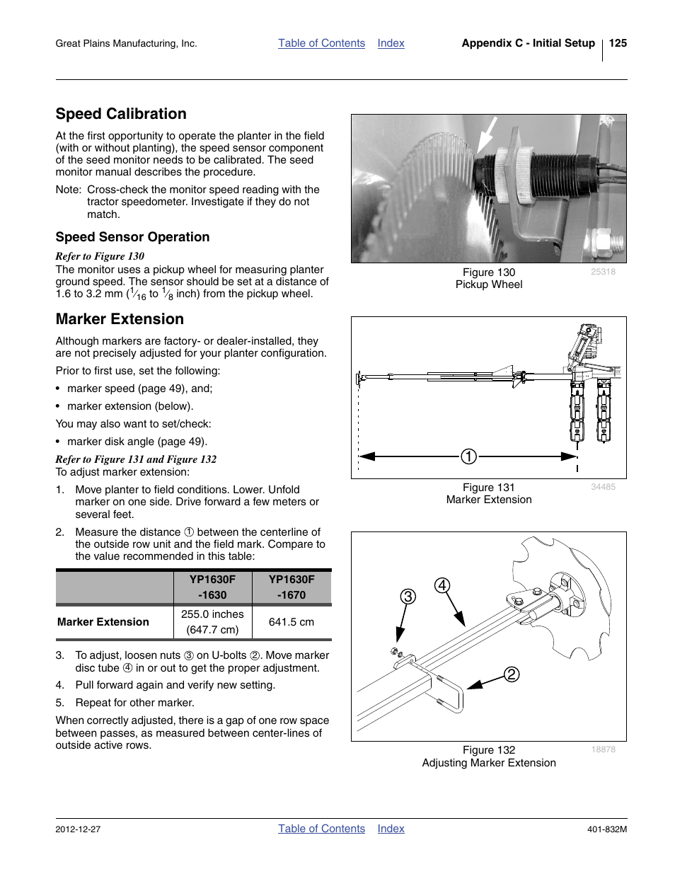 Speed calibration, Speed sensor operation, Marker extension | Great Plains YP1630F-1670 Operator Manual User Manual | Page 129 / 138