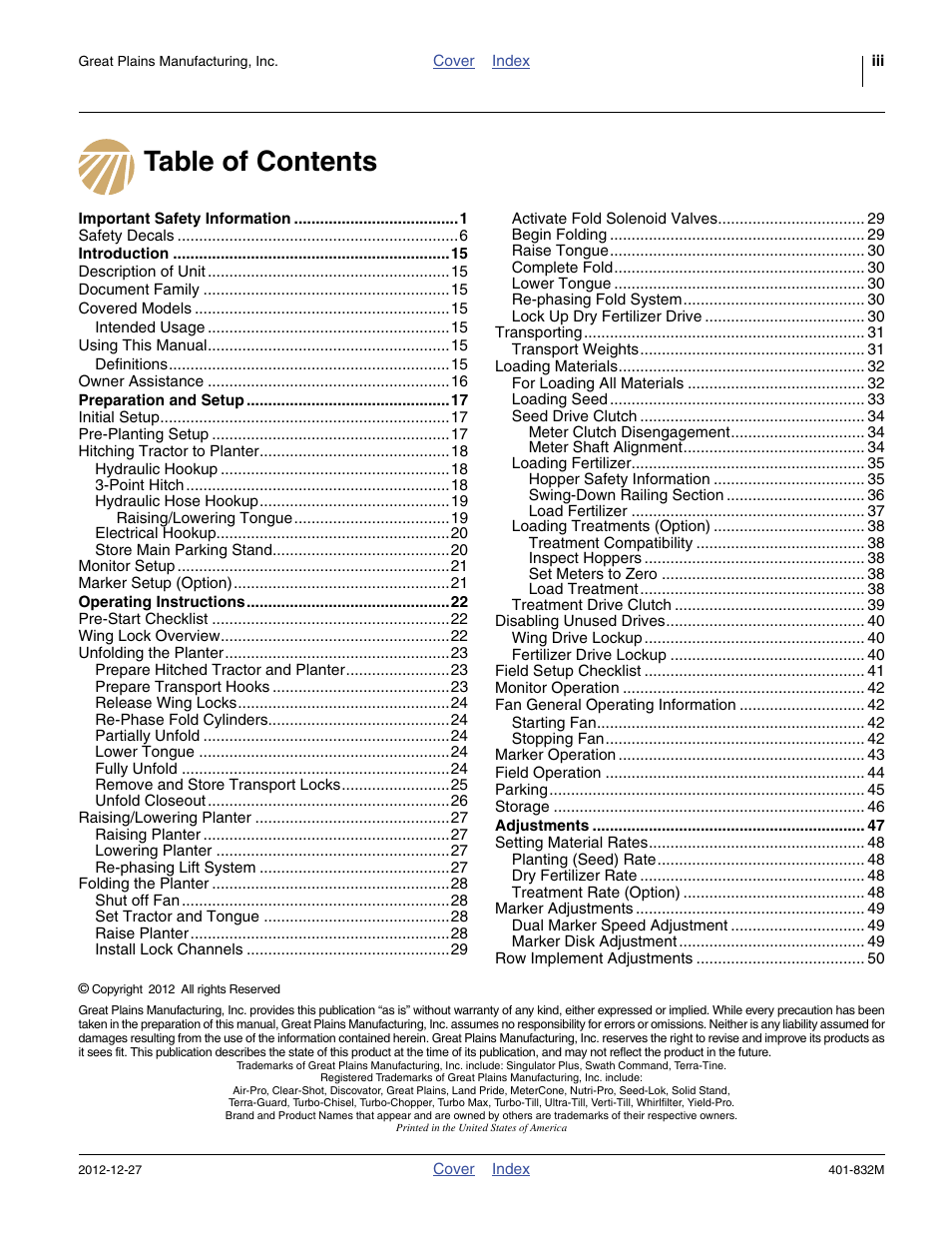Great Plains YP1630F-1670 Operator Manual User Manual | Page 3 / 138