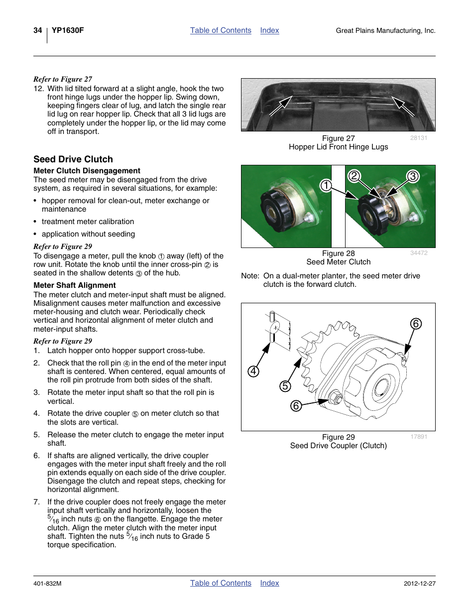 Seed drive clutch, Meter clutch disengagement, Meter shaft alignment | Meter clutch disengagement meter shaft alignment | Great Plains YP1630F-1670 Operator Manual User Manual | Page 38 / 138