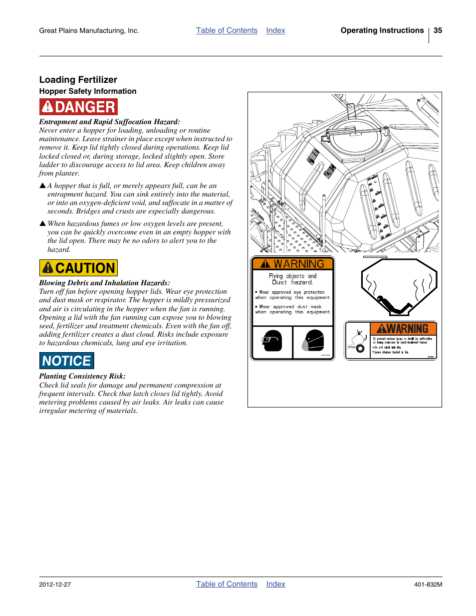 Loading fertilizer, Hopper safety information | Great Plains YP1630F-1670 Operator Manual User Manual | Page 39 / 138