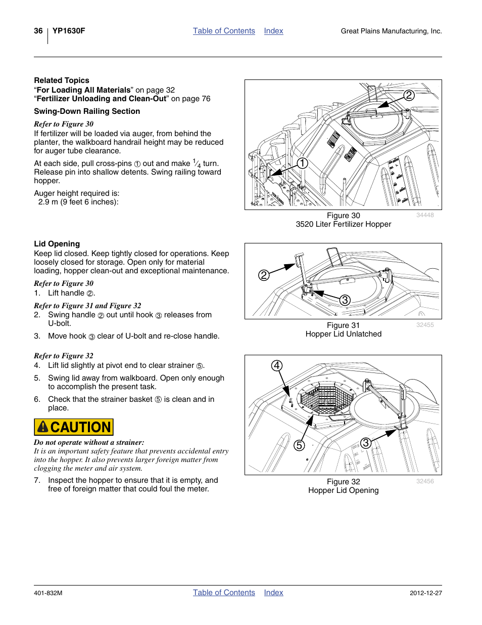 Related topics, Swing-down railing section, Lid opening | Great Plains YP1630F-1670 Operator Manual User Manual | Page 40 / 138