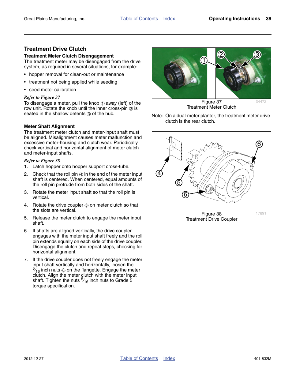 Treatment drive clutch, Treatment meter clutch disengagement, Meter shaft alignment | Great Plains YP1630F-1670 Operator Manual User Manual | Page 43 / 138