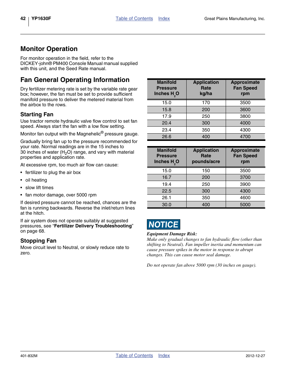 Monitor operation, Fan general operating information, Starting fan | Stopping fan, Starting fan stopping fan | Great Plains YP1630F-1670 Operator Manual User Manual | Page 46 / 138