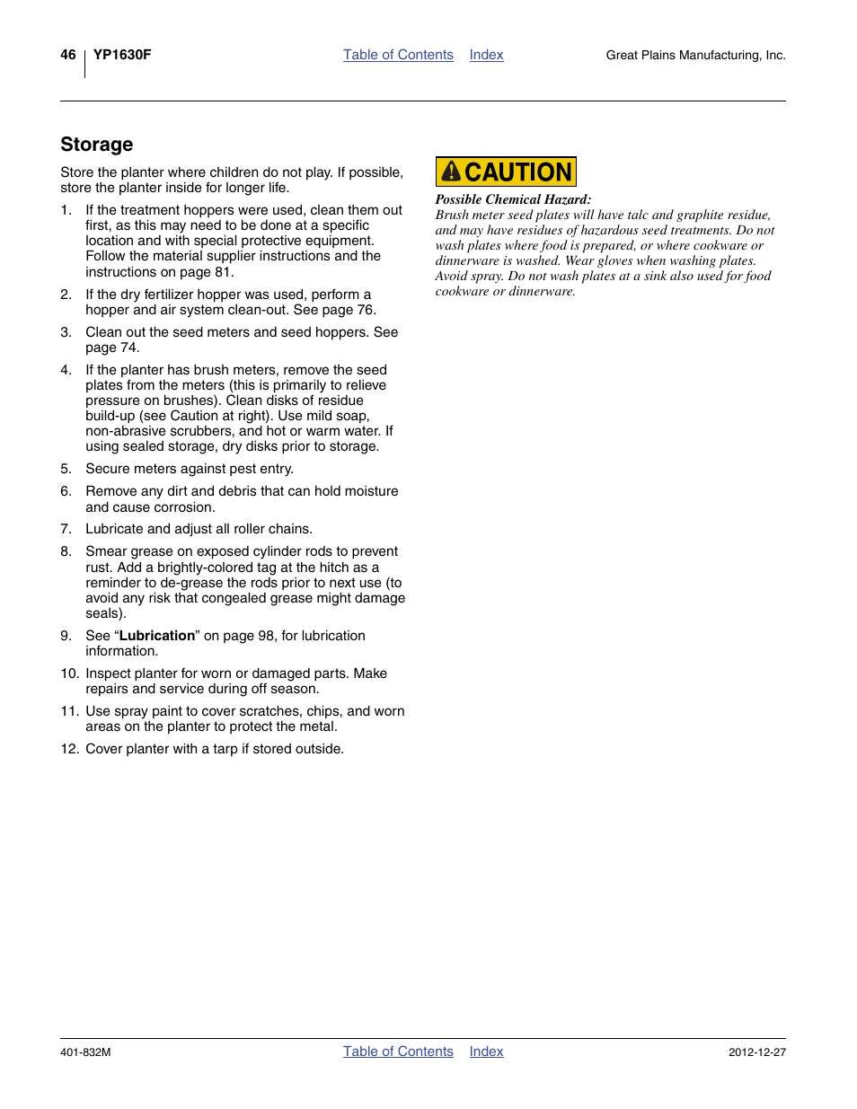Storage | Great Plains YP1630F-1670 Operator Manual User Manual | Page 50 / 138