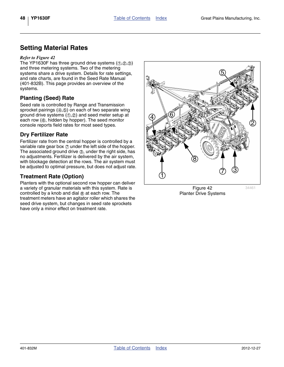 Setting material rates, Planting (seed) rate, Dry fertilizer rate | Treatment rate (option) | Great Plains YP1630F-1670 Operator Manual User Manual | Page 52 / 138