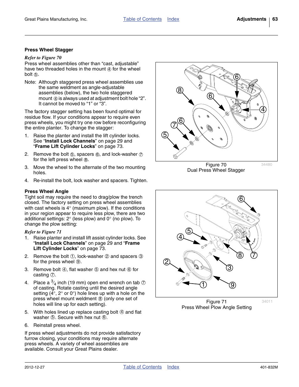 Press wheel stagger, Press wheel angle, Press wheel stagger press wheel angle | Great Plains YP1630F-1670 Operator Manual User Manual | Page 67 / 138
