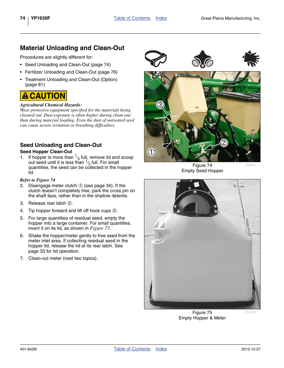 Material unloading and clean-out, Seed unloading and clean-out, Seed hopper clean-out | Great Plains YP1630F-1670 Operator Manual User Manual | Page 78 / 138