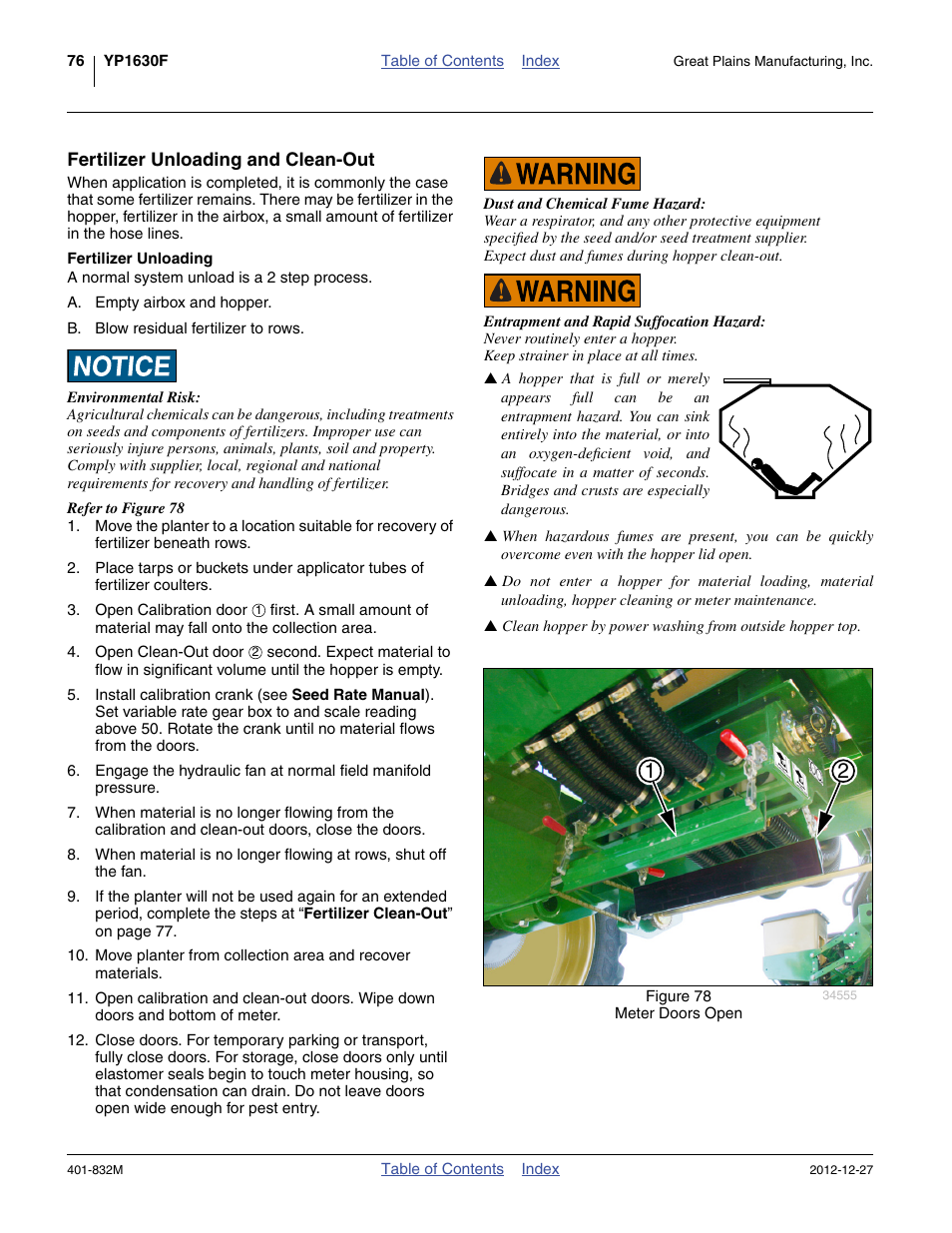 Fertilizer unloading and clean-out, Fertilizer unloading | Great Plains YP1630F-1670 Operator Manual User Manual | Page 80 / 138