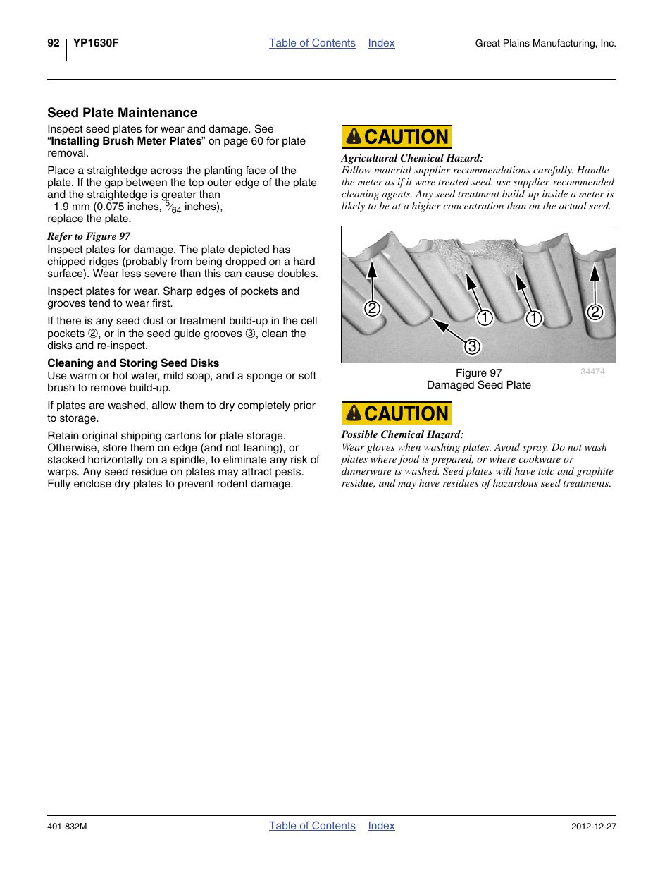 Seed plate maintenance, Cleaning and storing seed disks | Great Plains YP1630F-1670 Operator Manual User Manual | Page 96 / 138