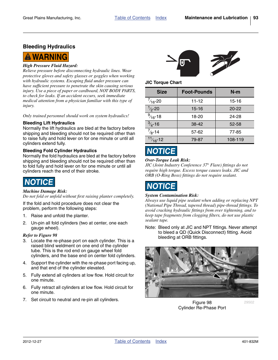 Bleeding hydraulics, Bleeding lift hydraulics, Bleeding fold cylinder hydraulics | Great Plains YP1630F-1670 Operator Manual User Manual | Page 97 / 138
