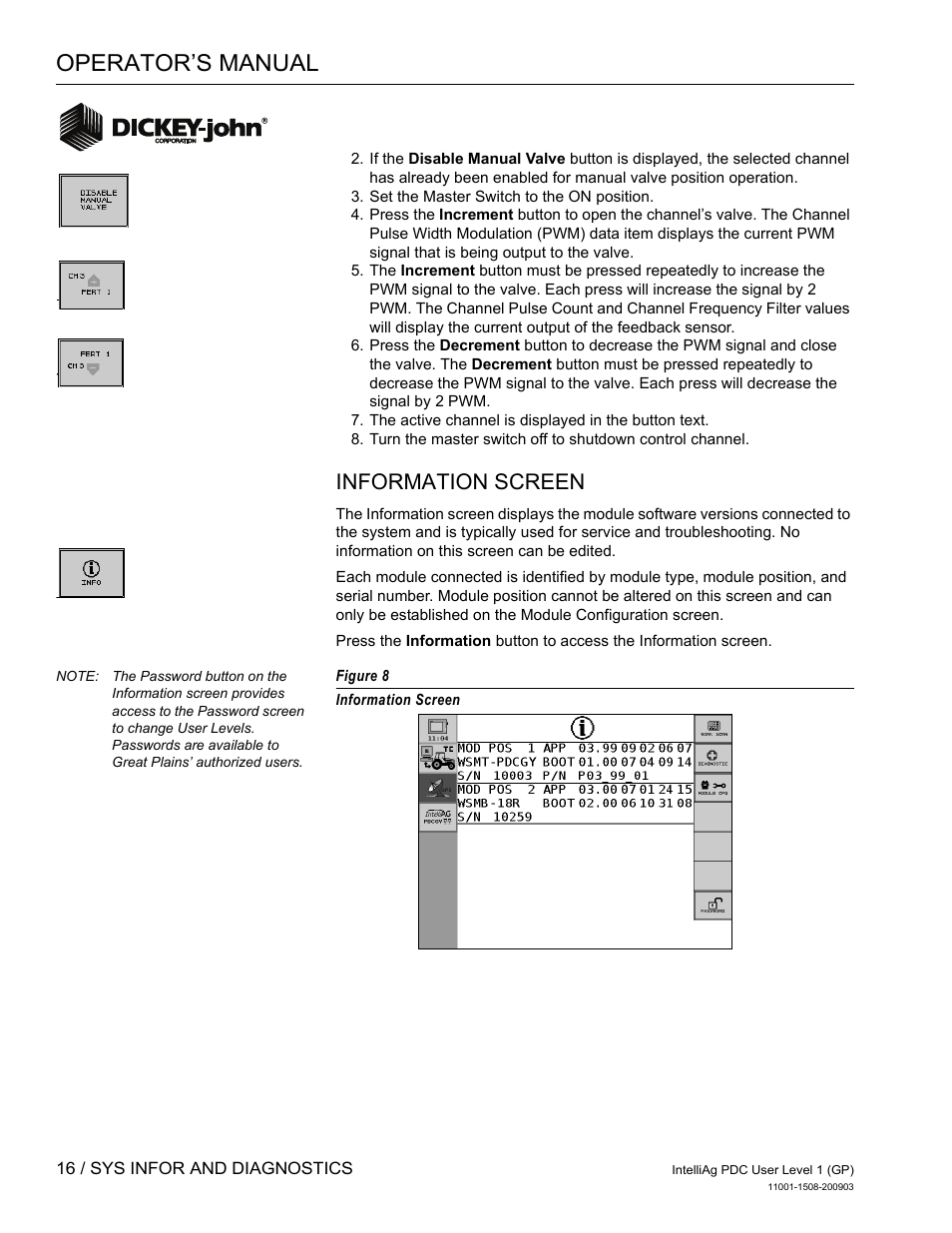 Operator’s manual, Information screen | Great Plains DICKEY-john IntelliAg Planter-Drill Control L1 User Manual | Page 18 / 37