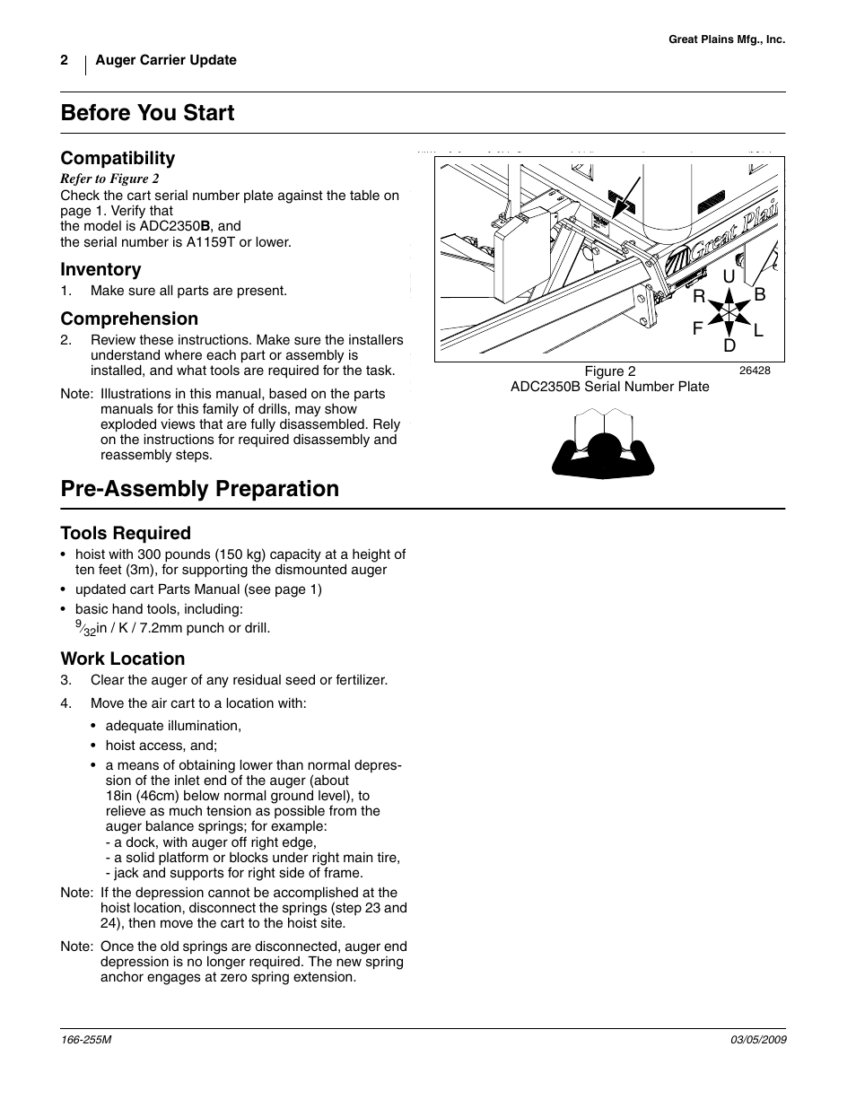 Before you start, Compatibility, Inventory | Comprehension, Pre-assembly preparation, Tools required, Work location | Great Plains ADC2350B Assembly Instructions User Manual | Page 2 / 12