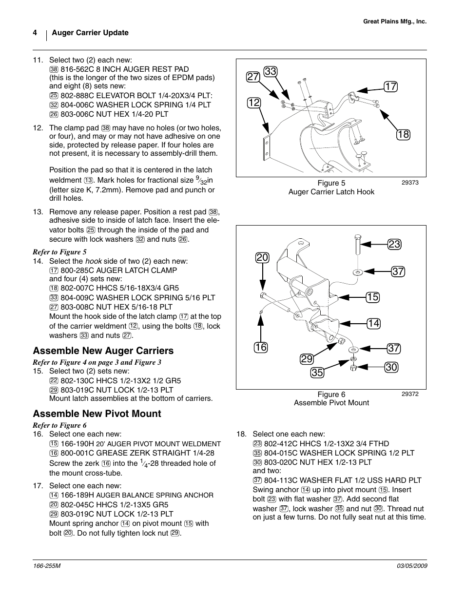 Assemble new auger carriers, Assemble new pivot mount | Great Plains ADC2350B Assembly Instructions User Manual | Page 4 / 12