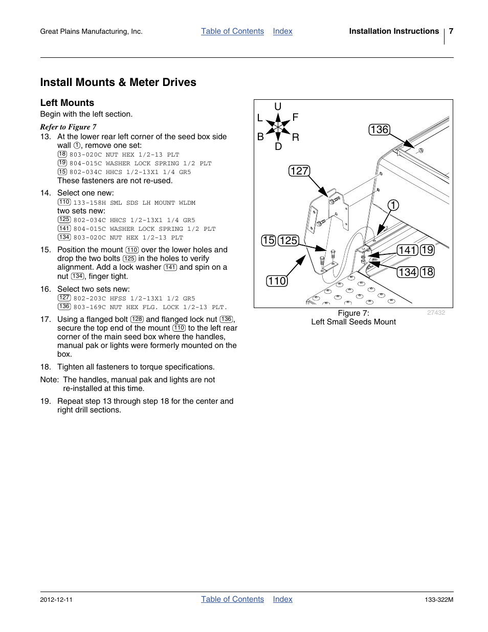 Install mounts & meter drives, Left mounts | Great Plains 3S-4000HD Assembly Instructions User Manual | Page 11 / 44