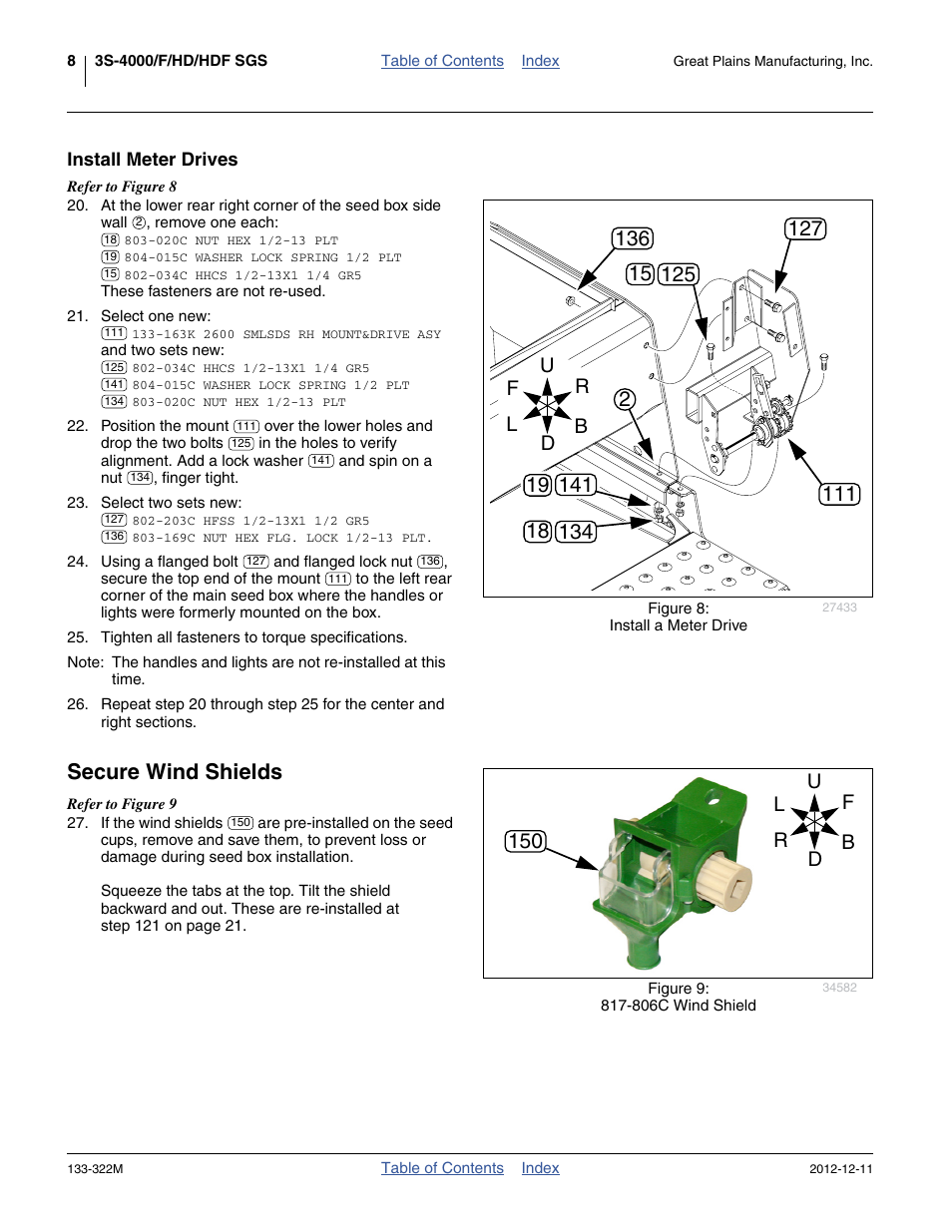 Install meter drives, Secure wind shields | Great Plains 3S-4000HD Assembly Instructions User Manual | Page 12 / 44