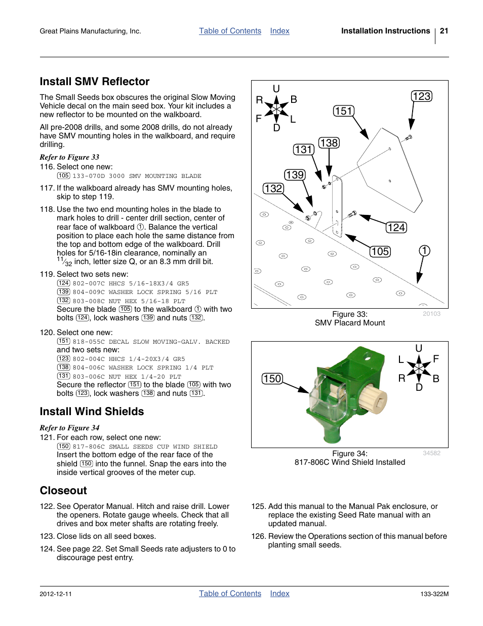 Install smv reflector, Install wind shields, Closeout | Great Plains 3S-4000HD Assembly Instructions User Manual | Page 25 / 44