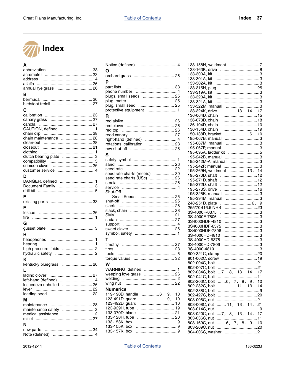 Index | Great Plains 3S-4000HD Assembly Instructions User Manual | Page 41 / 44