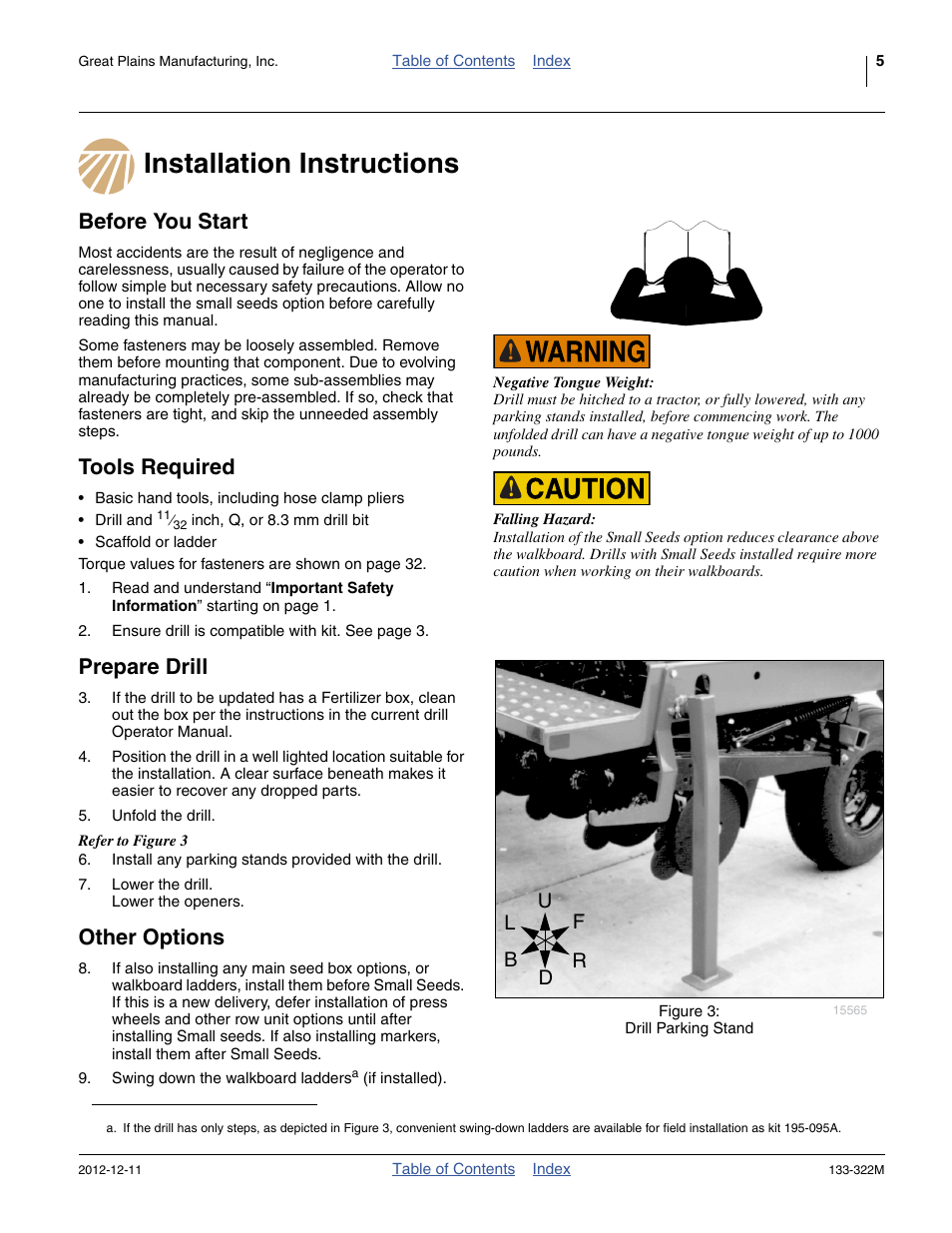 Installation instructions, Before you start, Tools required | Prepare drill, Other options | Great Plains 3S-4000HD Assembly Instructions User Manual | Page 9 / 44
