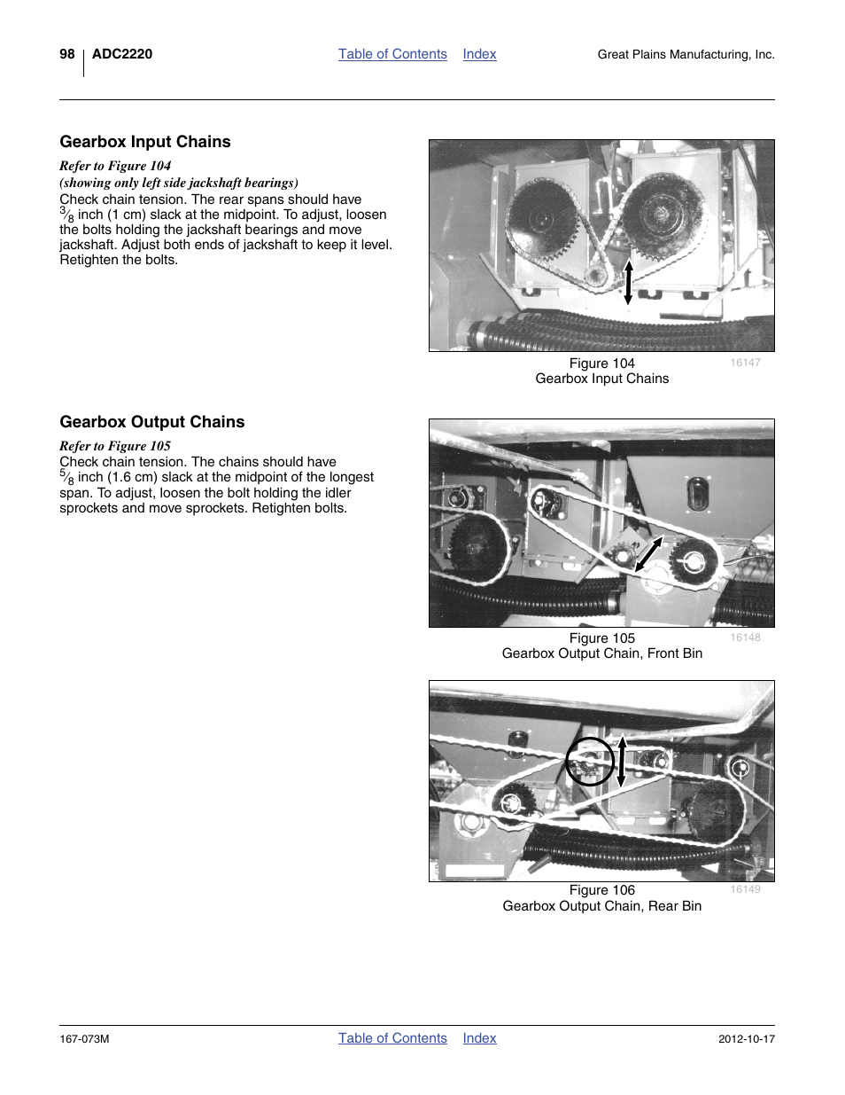 Gearbox input chains, Gearbox output chains, Gearbox input chains gearbox output chains | Great Plains ADC2220 Operator Manual User Manual | Page 102 / 136